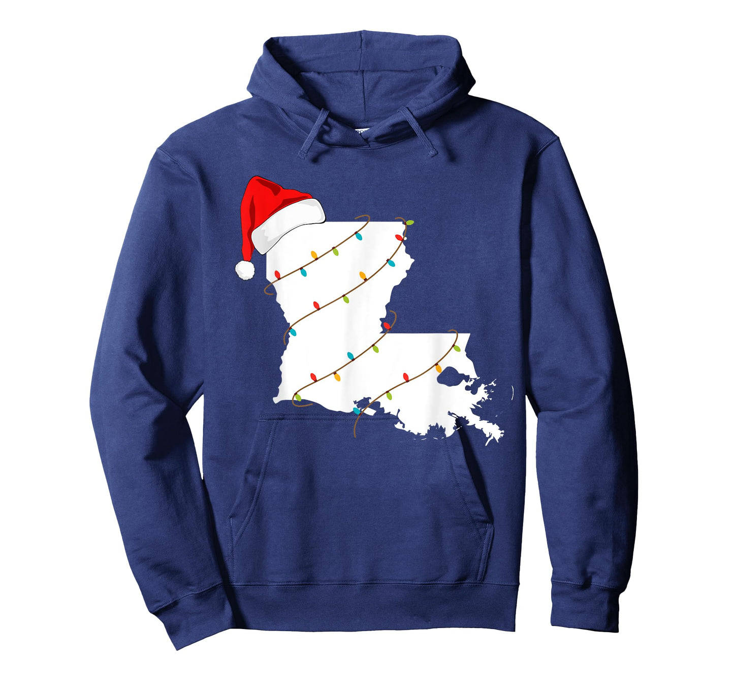 Louisiana Map Christmas T-Shirt With Santa Hat Xmas Lights T-Shirt