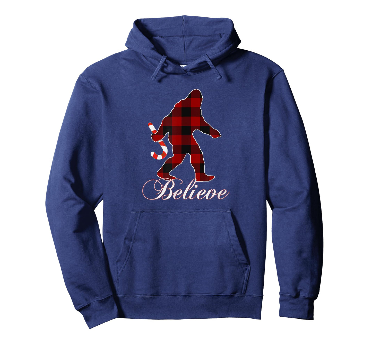Bigfoot Buffalo Plaid Believe Candy Cane Christmas Pajamas T-Shirt