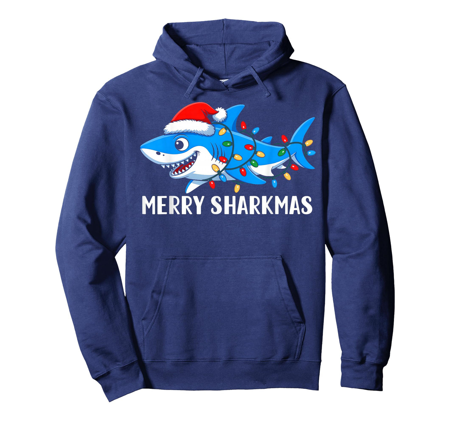 Merry Sharkmas Shark Christmas Lights Santa Hat Xmas Pajamas T-Shirt