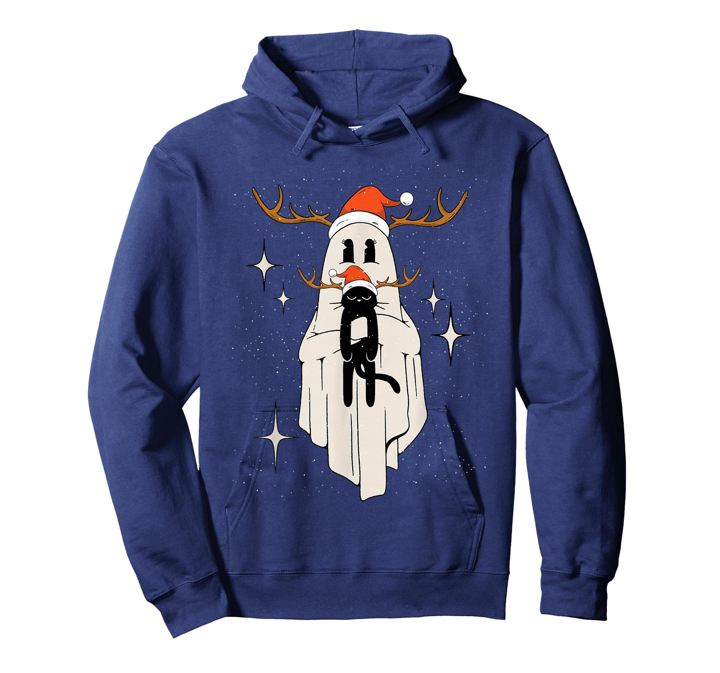 Cute Ghost with Santa Hat holding Black Cat - Kids Women Men T-Shirt