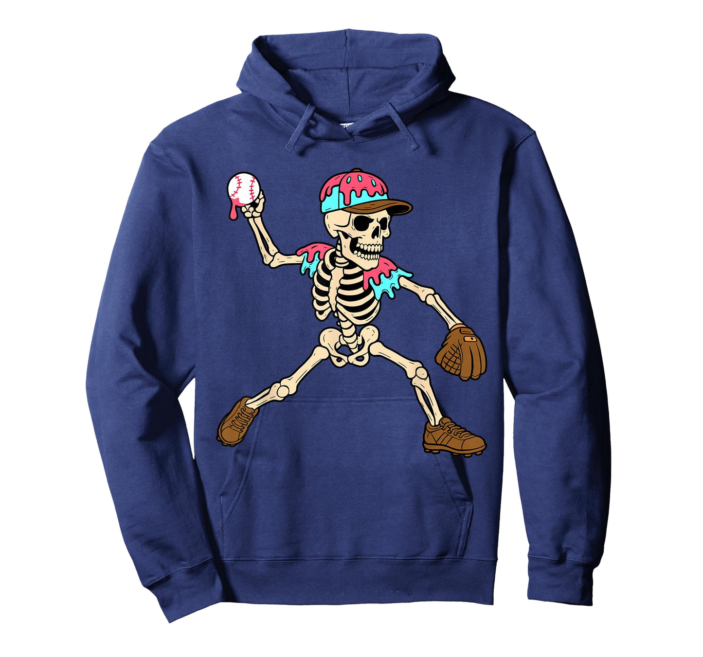 Skeleton Ice Cream Drip Baseball Sport Player Halloween T-Shirt