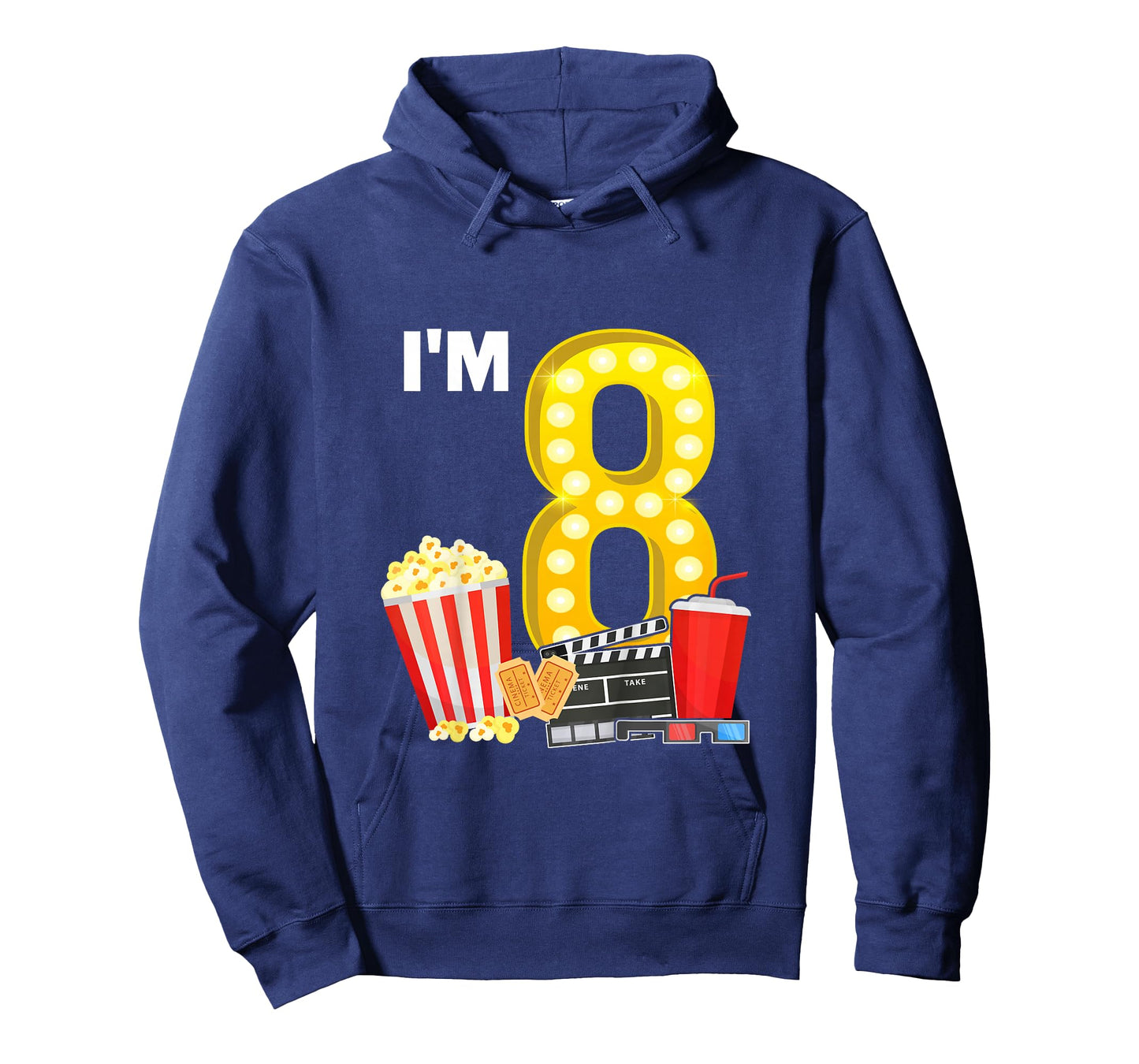 8th Birthday Movie Night Popcorn 8 Years Old Cinema T-Shirt