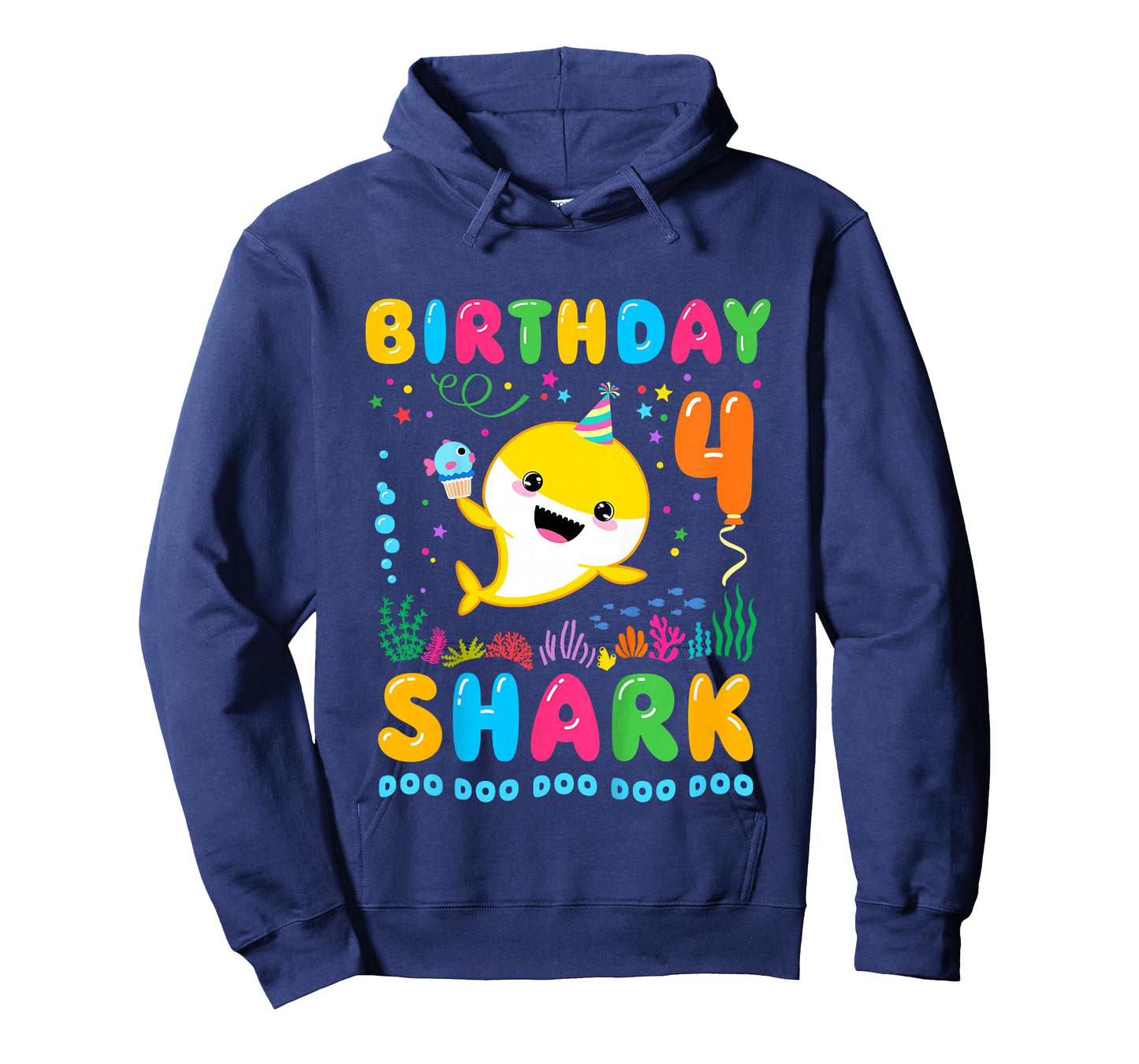 Kids Birthday Shark 4 Year Old Boy or Girl 4th Bday Kawaii T-Shirt