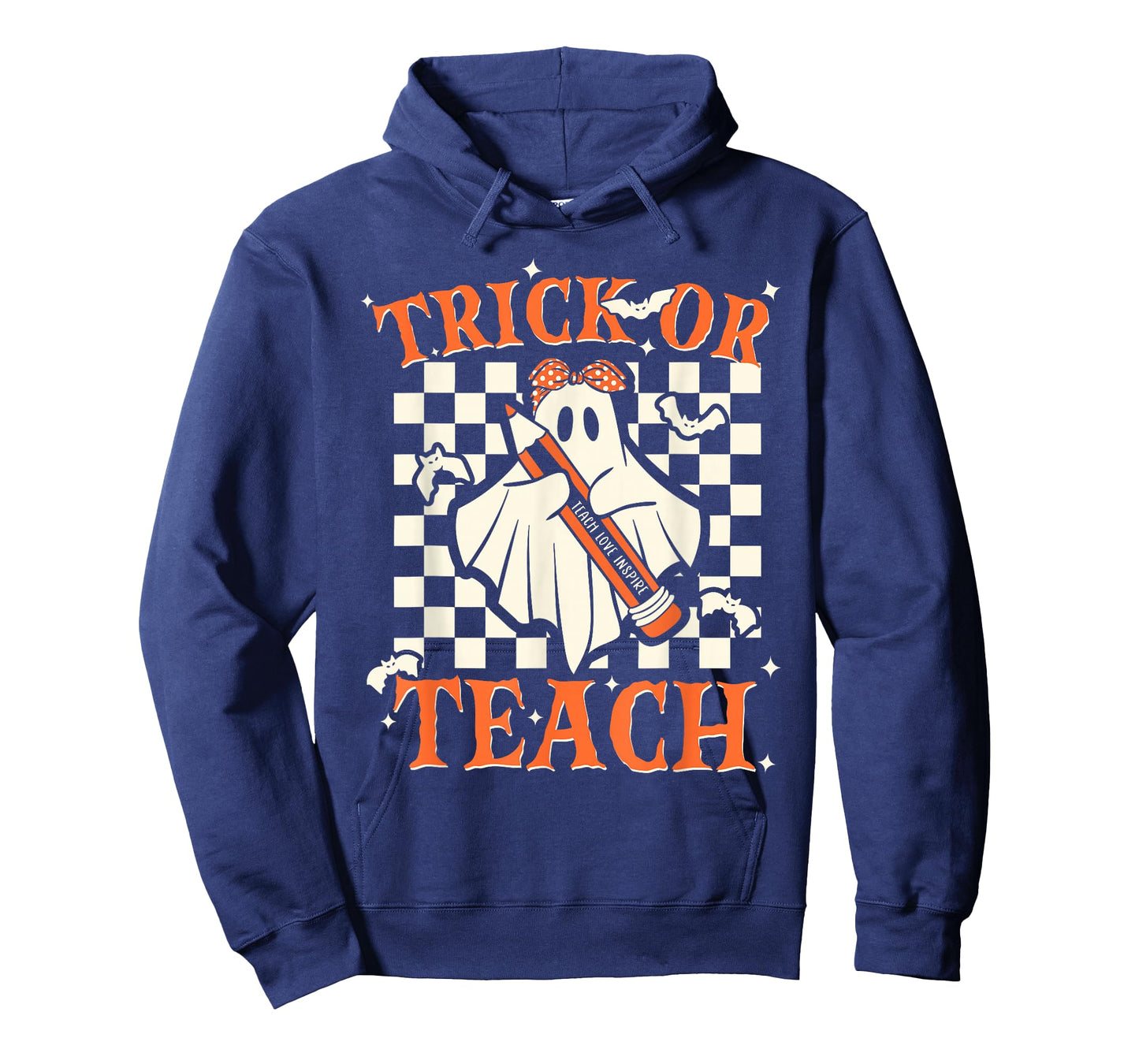 Trick Or Teach Groovy Teacher Halloween Retro Floral Ghost T-Shirt