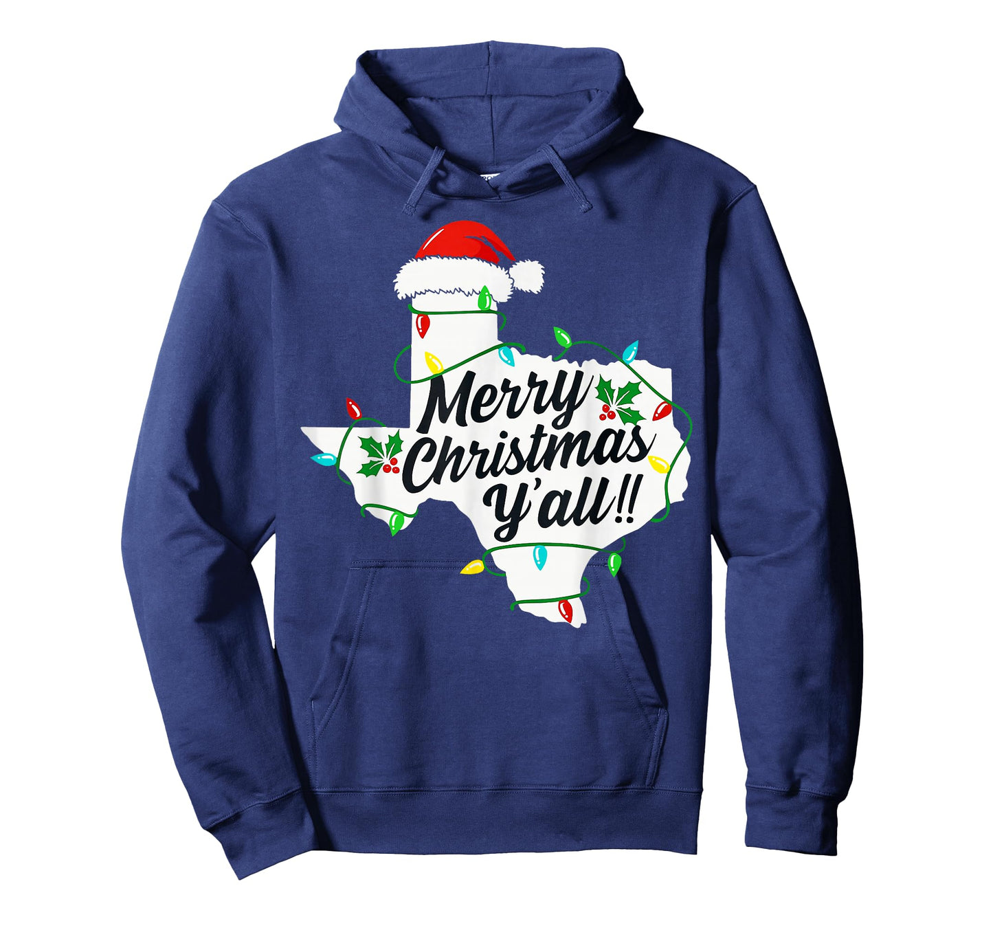 Funny Texas Merry Christmas Y'all State Santa Hat Lights T-Shirt