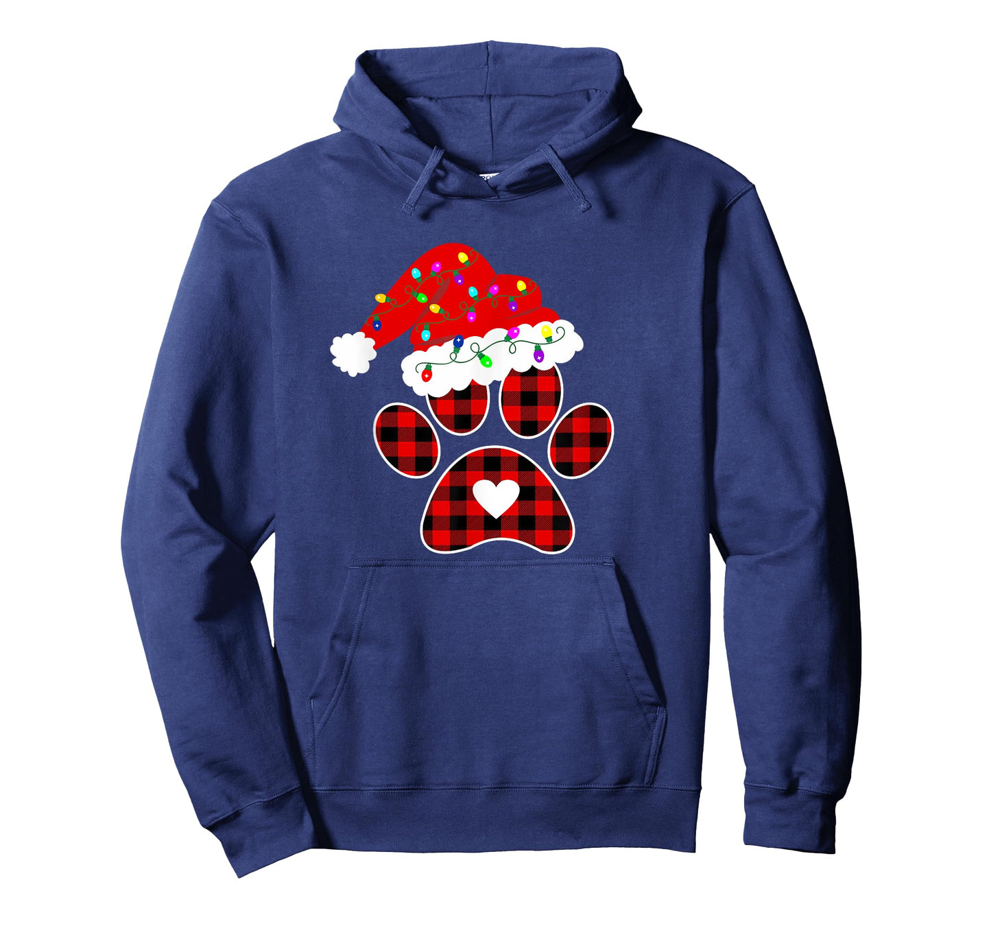 Buffalo Plaid Christmas Paw Dog with Santa hat & Lights Men Women Kids T-Shirt