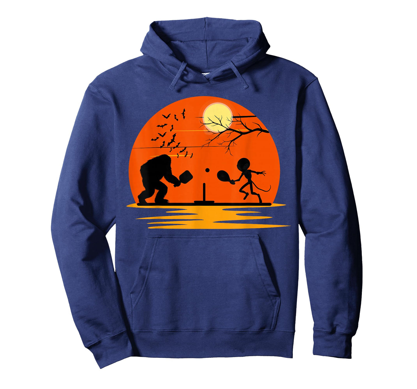 Bigfoot and Alien Playing Pickleball Halloween Sunset T-Shirt