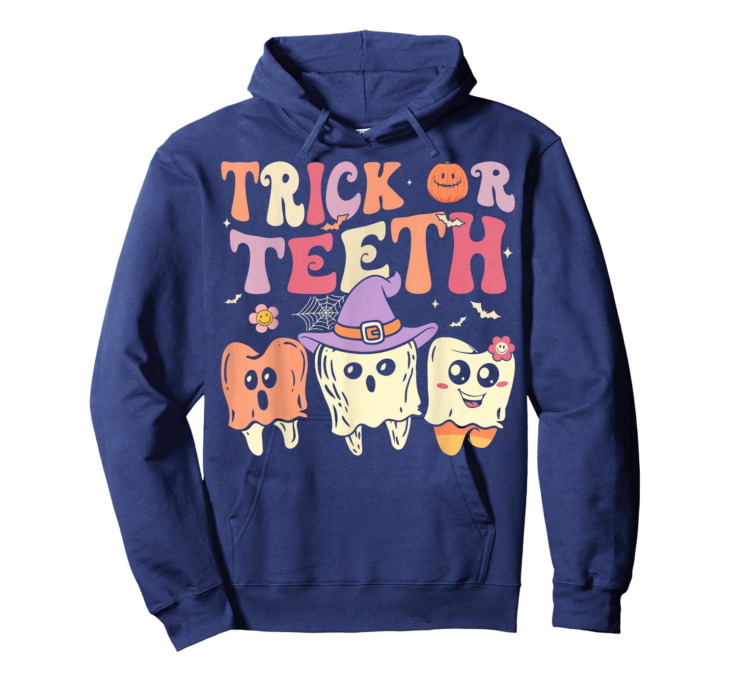 Groovy Dental Halloween Retro Trick or Teeth Floral Ghost T-Shirt