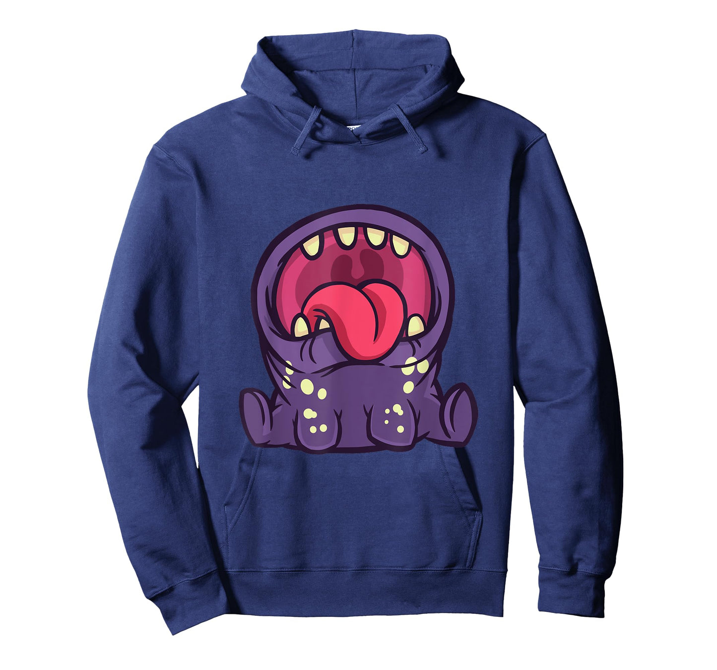 Funny cute purple monster with open mouth and T-Shirt