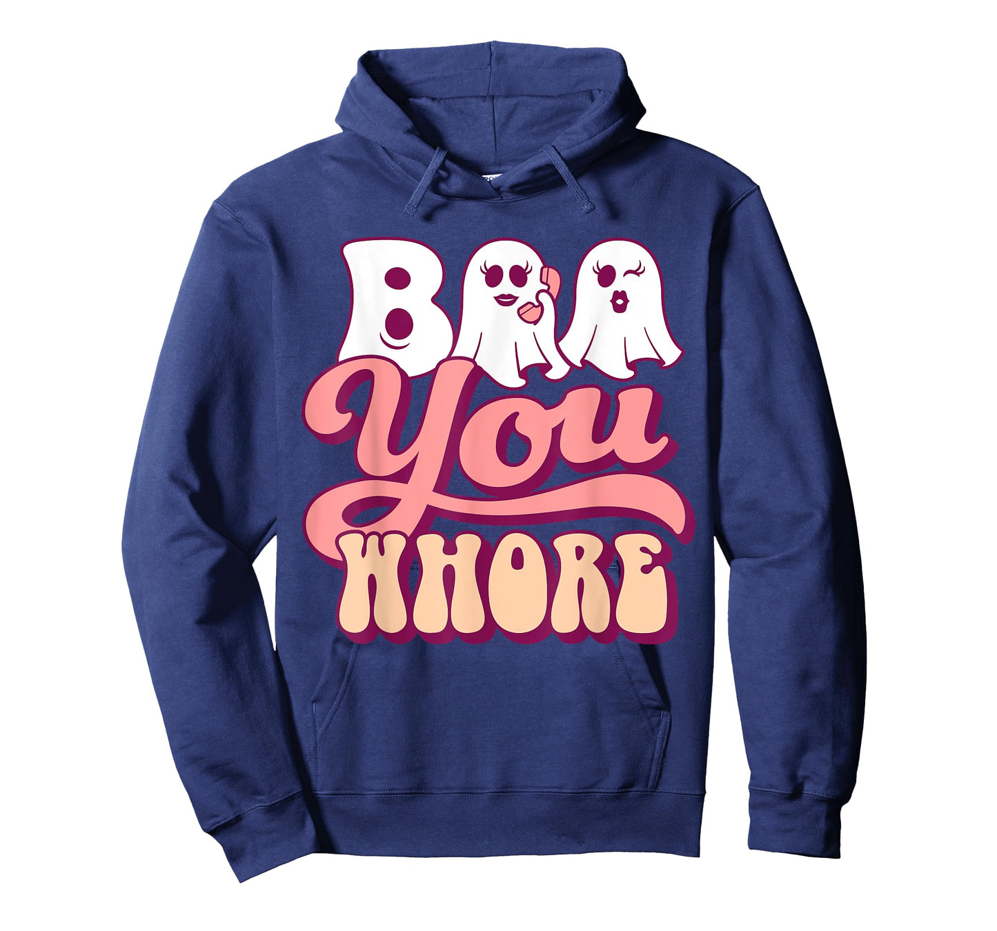 Boo You Whore Funny Groovy Halloween Ghost on Pink Phone T-Shirt