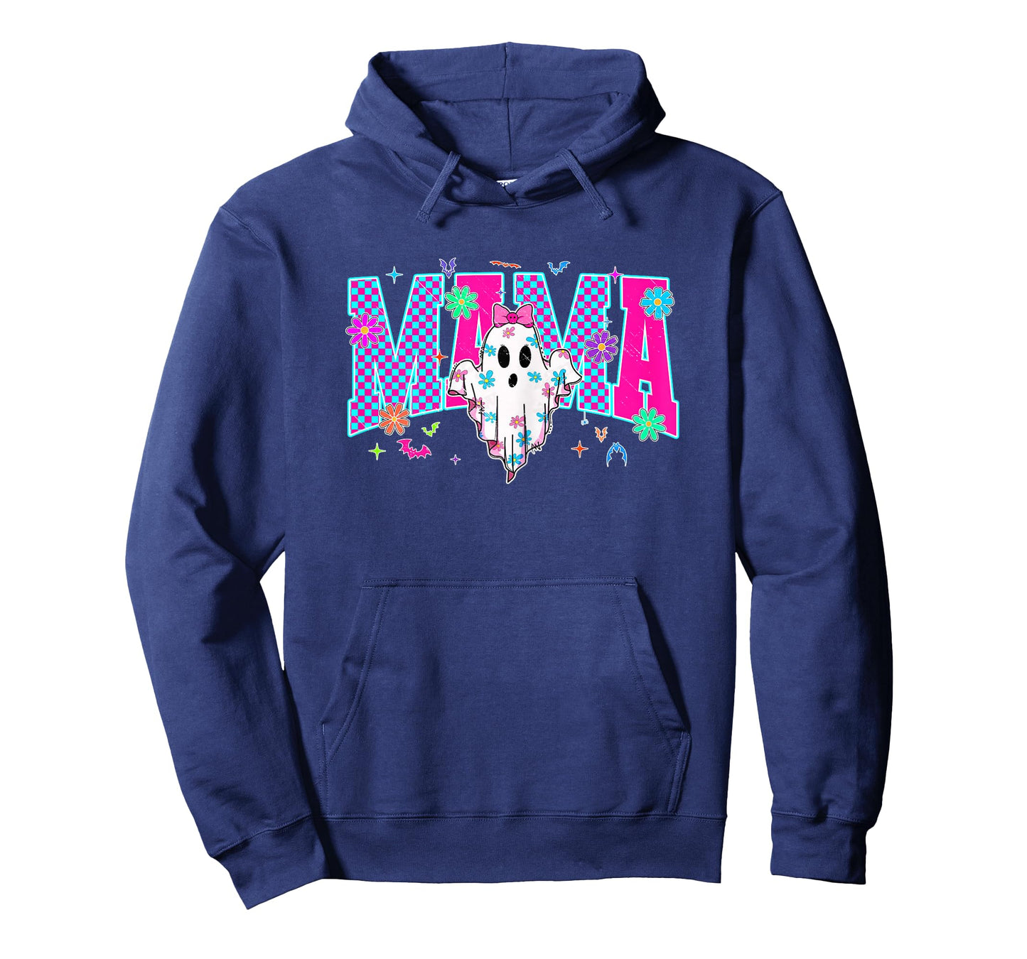Neon Checkered Halloween Ghost Mama Costume Mommy Halloween T-Shirt