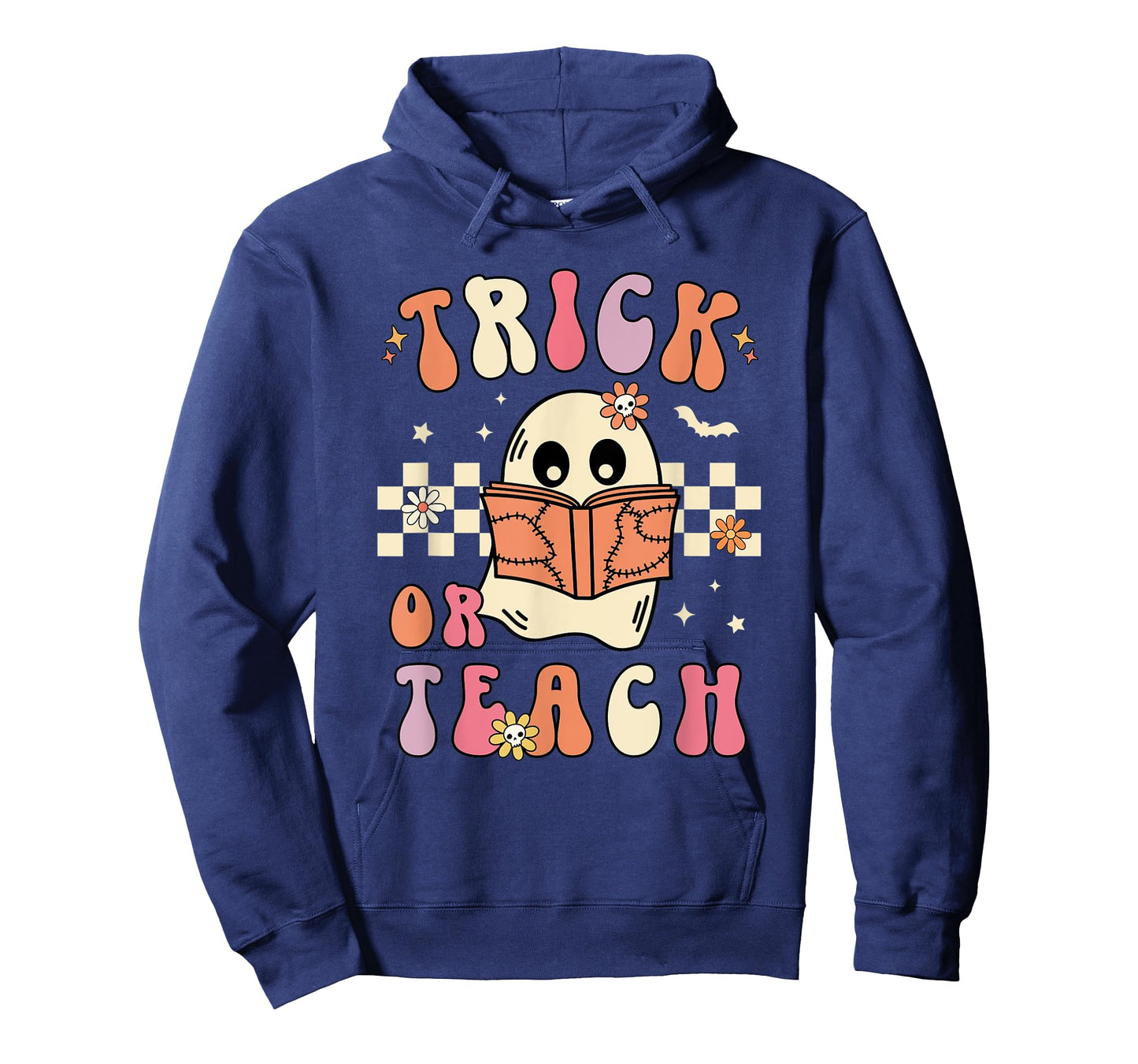 Groovy Halloween Trick or Teach Retro Floral Ghost Teacher Men Women T-Shirt