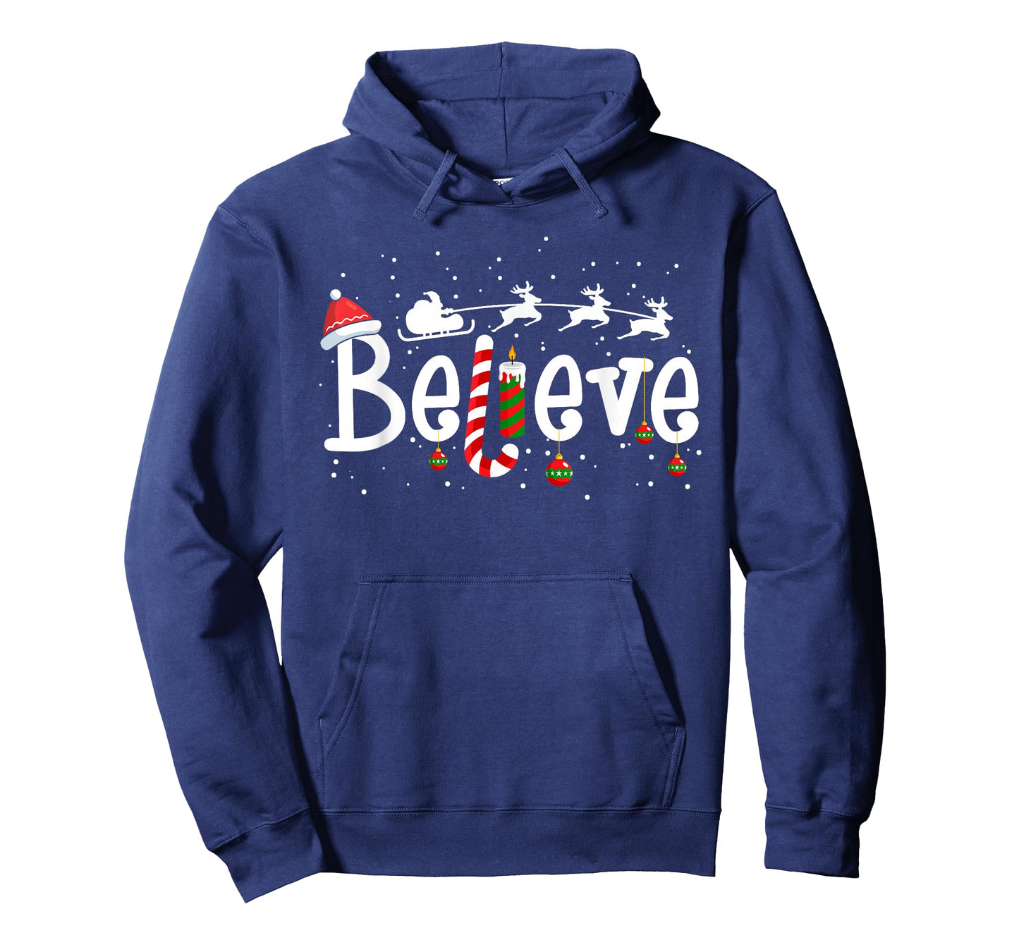 Believe Christmas Santa Claus Reindeer Candy Cane Xmas T-Shirt