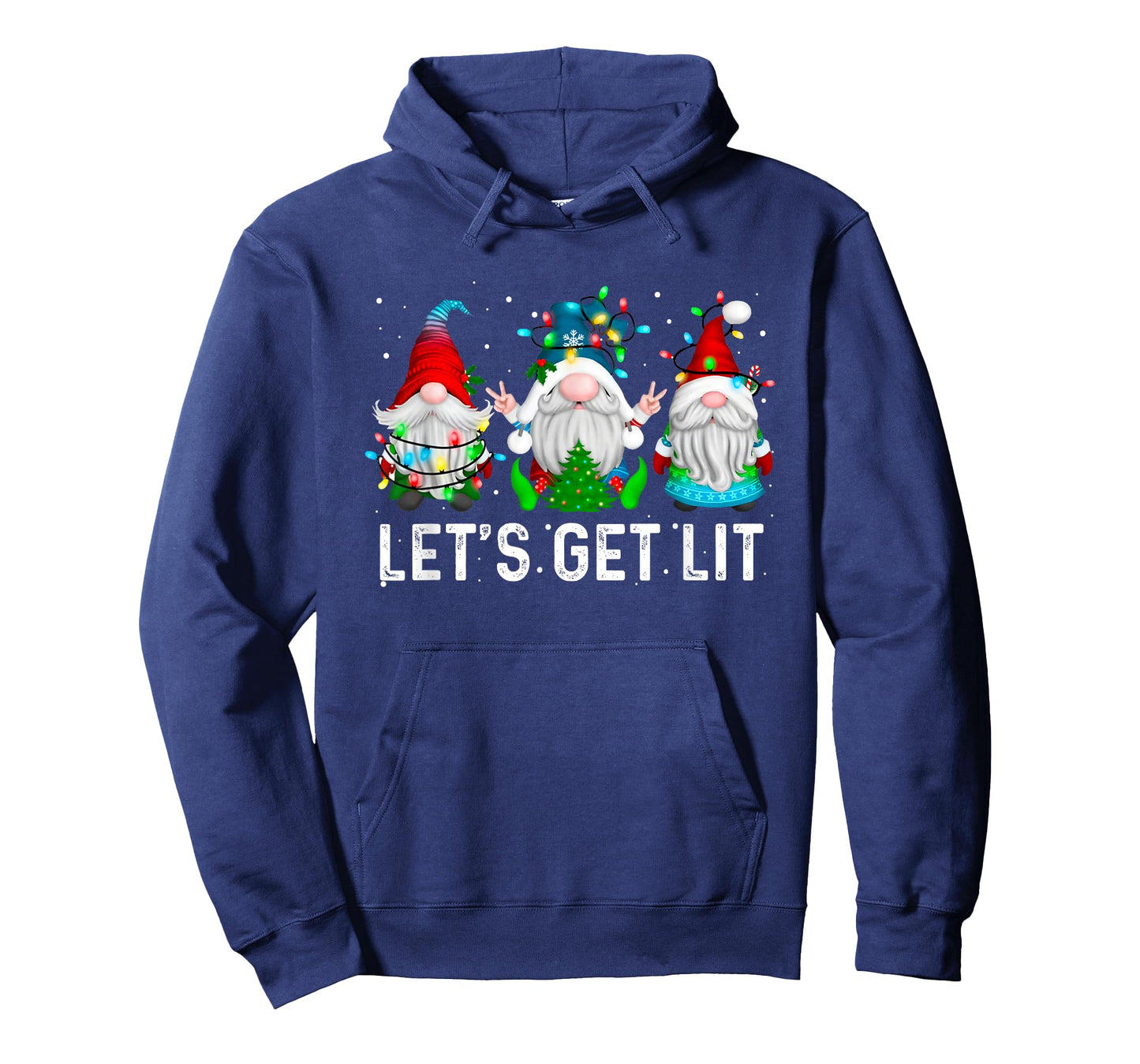 Let's Get Lit Funny Gnome Christmas Drinking Xmas Lights T-Shirt