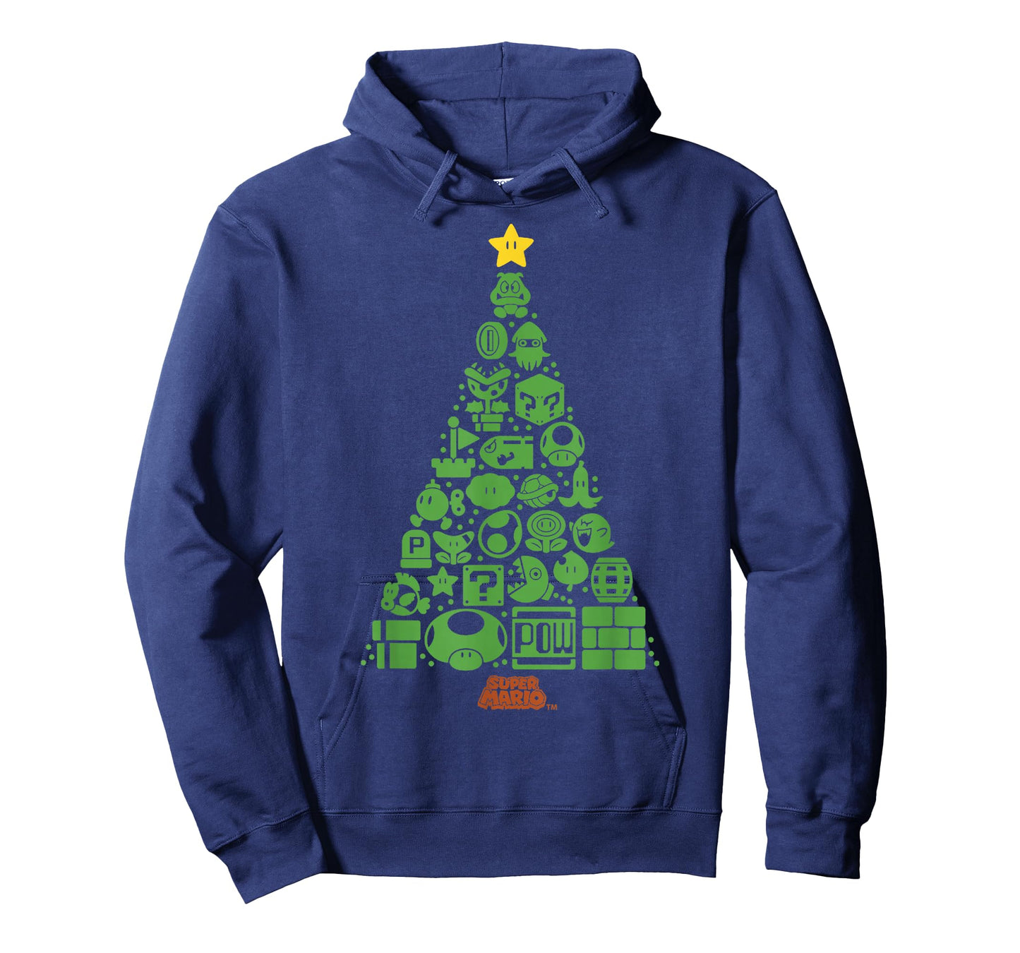 Super Mario Item Characters Christmas Tree Graphic Short Sleeve T-Shirt Black