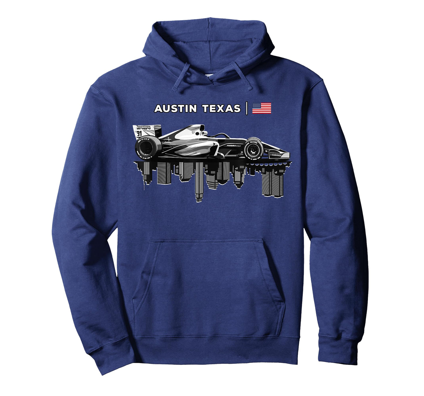 Austin Texas Racing Car Silhouette USA Flag T-Shirt