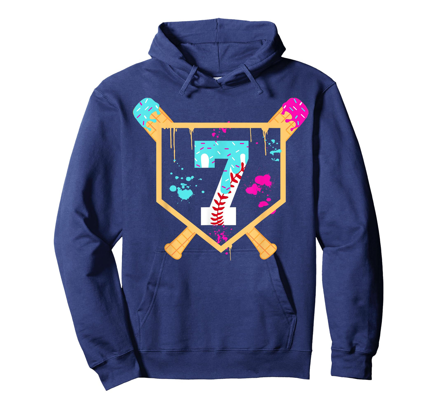 Baseball 7 Year Old Ice Cream Drip 7th Birthday Boy 7 T-Shirt