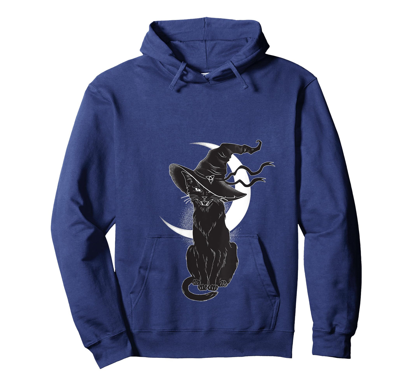 Womens Vintage Scary Halloween Black Cat Costume Witch Hat & Moon V-Neck T-Shirt