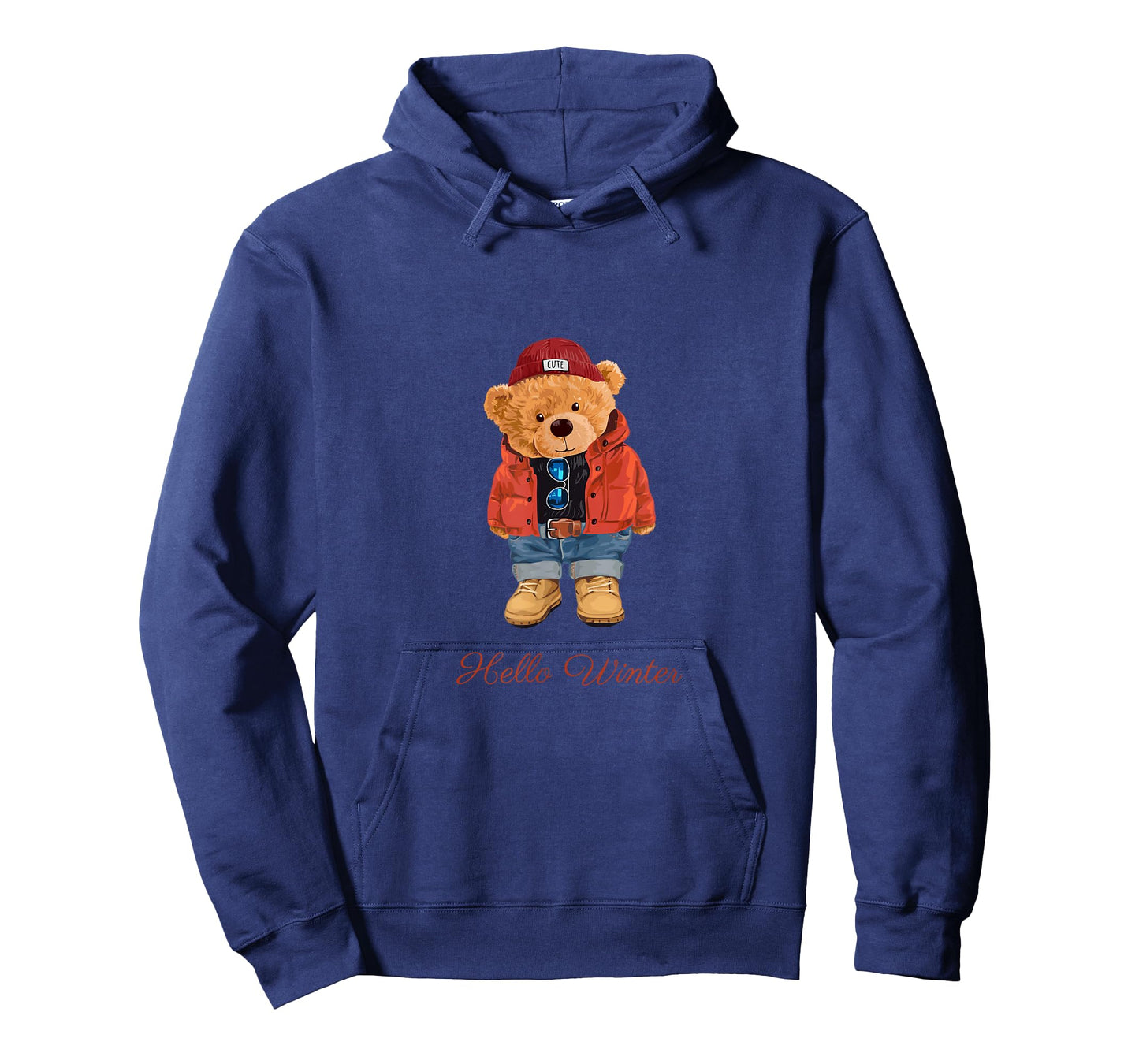 Hello Winter Cool Teddy Bear Cartoon Graphic Designs Fun T-Shirt