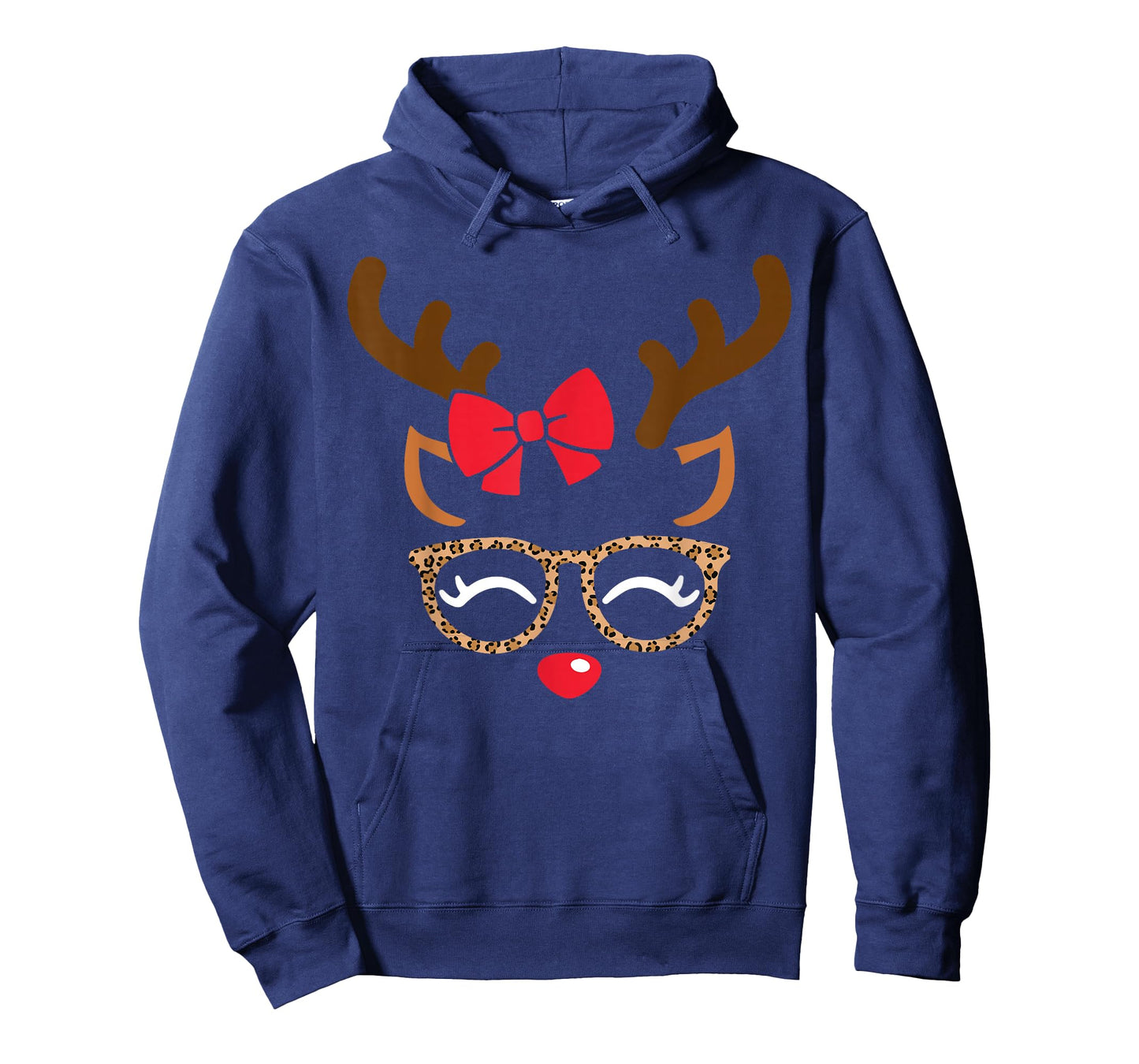 Reindeer Face Bow Leopard Glasses Christmas Girls Pajama T-Shirt