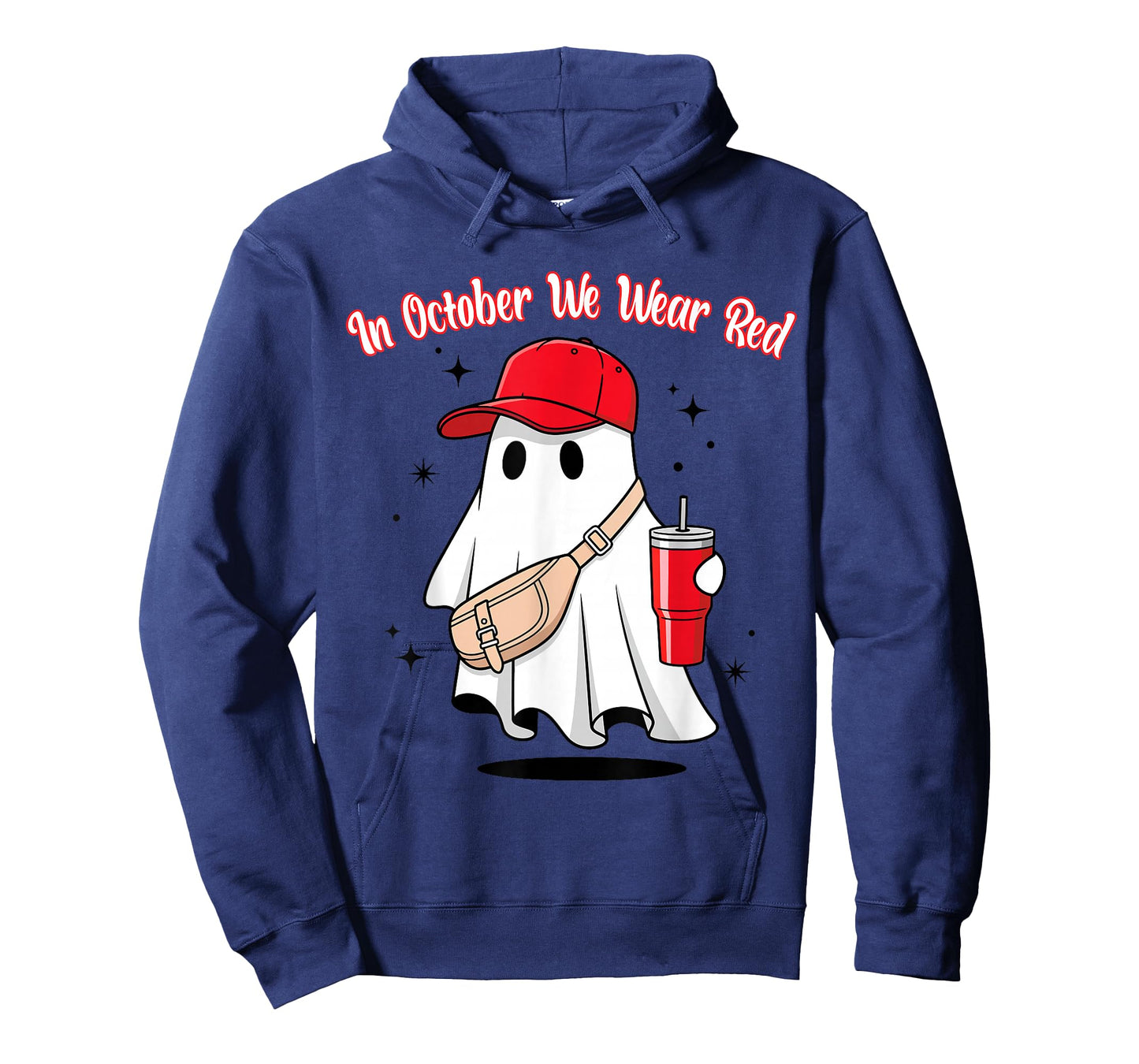 in October We Wear Red October Funny Ghost with Baseball Hat T-Shirt