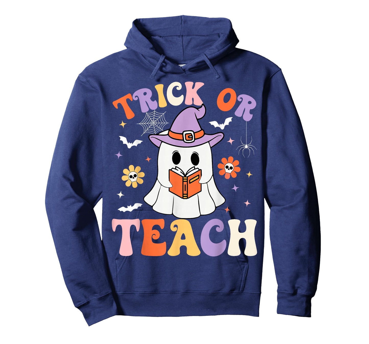 Trick Or Teach Teacher Groovy Ghost Funny Halloween Teacher T-Shirt