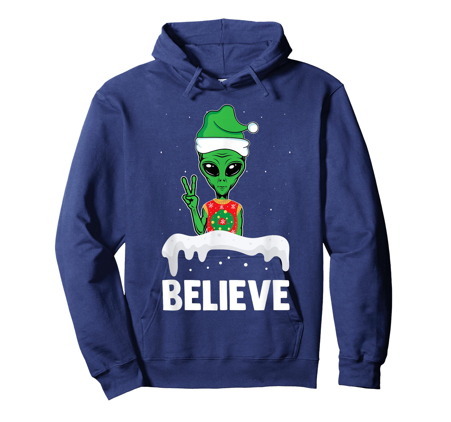 Christmas Alien Believe Elf Hat Holiday UFO Ugly Xmas T-Shirt