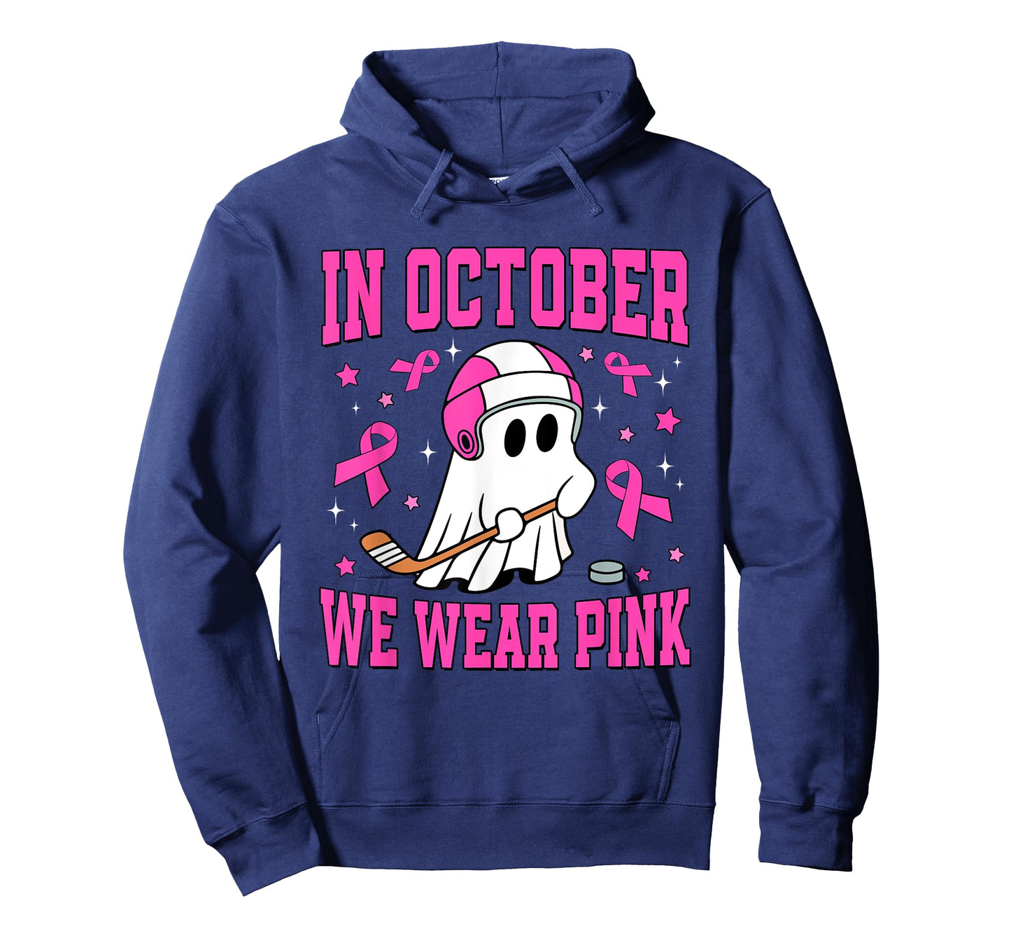 In October We Wear Pink Ghost Hockey Breast Cancer T-Shirt