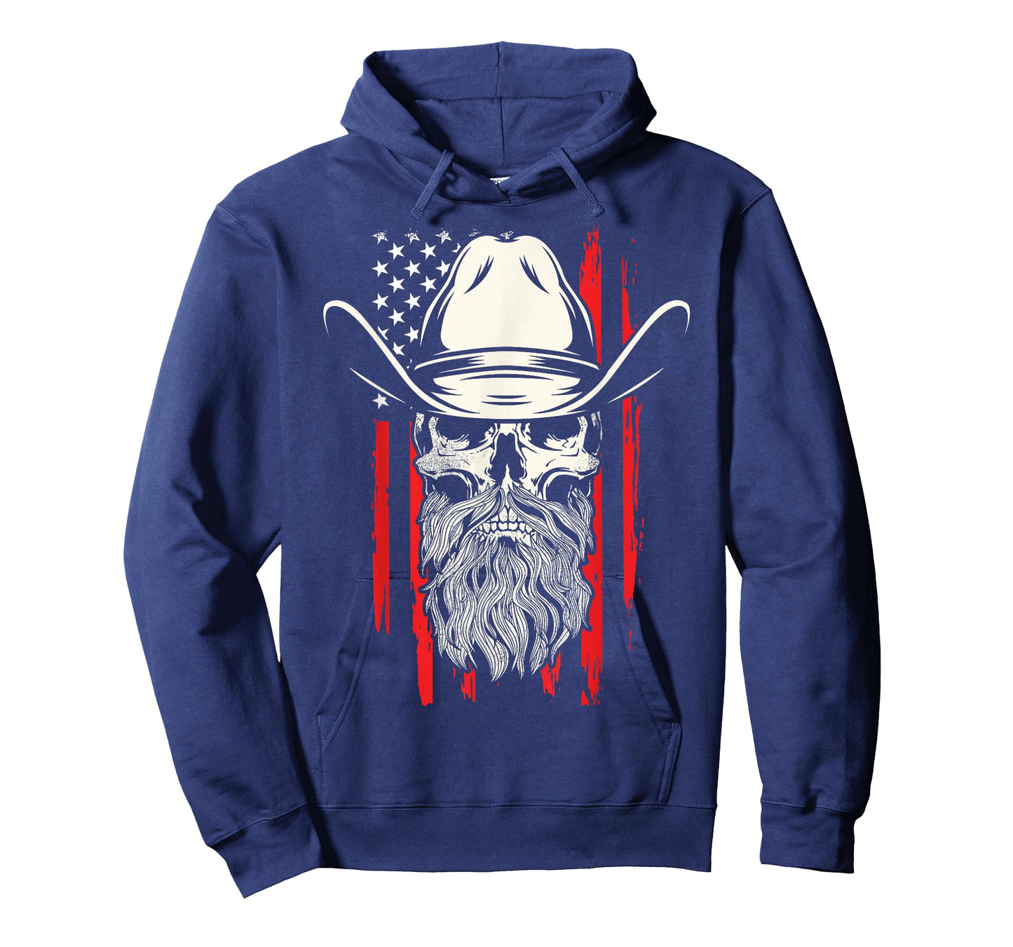 American Bearded Cowboy Skull Flag Distressed Graphic Style T-Shirt