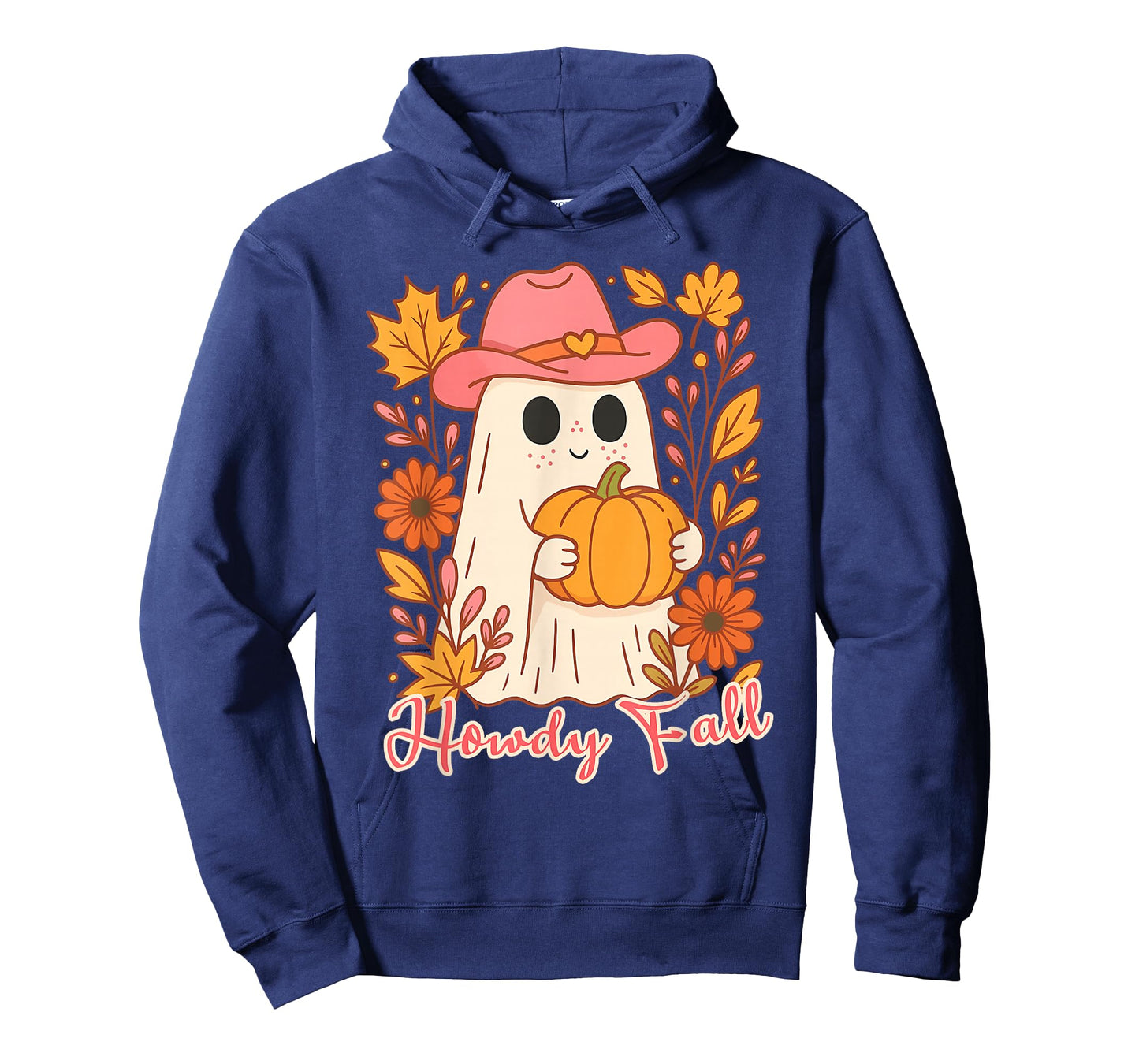 Cute Cowboy Ghost with Pumpkin Howdy Western Cozy Fall T-Shirt