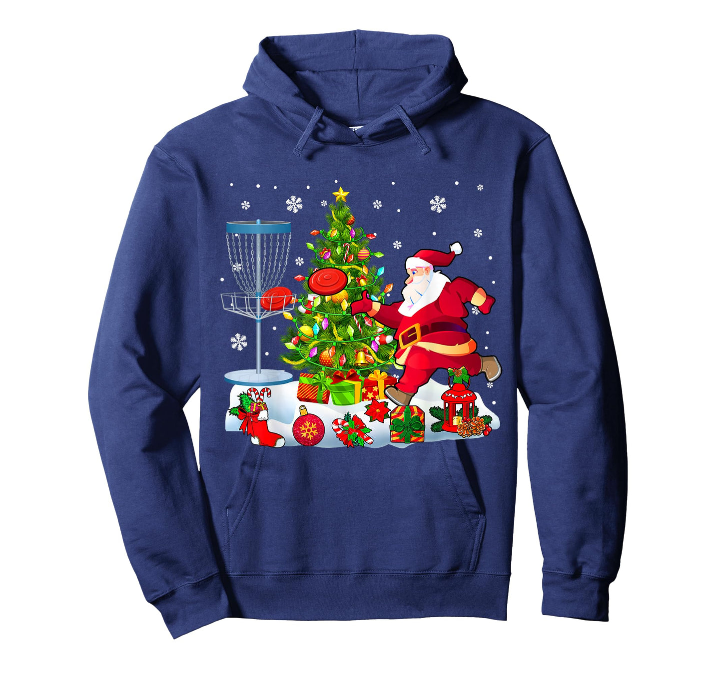 Xmas Tree Light Presents Santa Playing Disc Golf Player T-Shirt