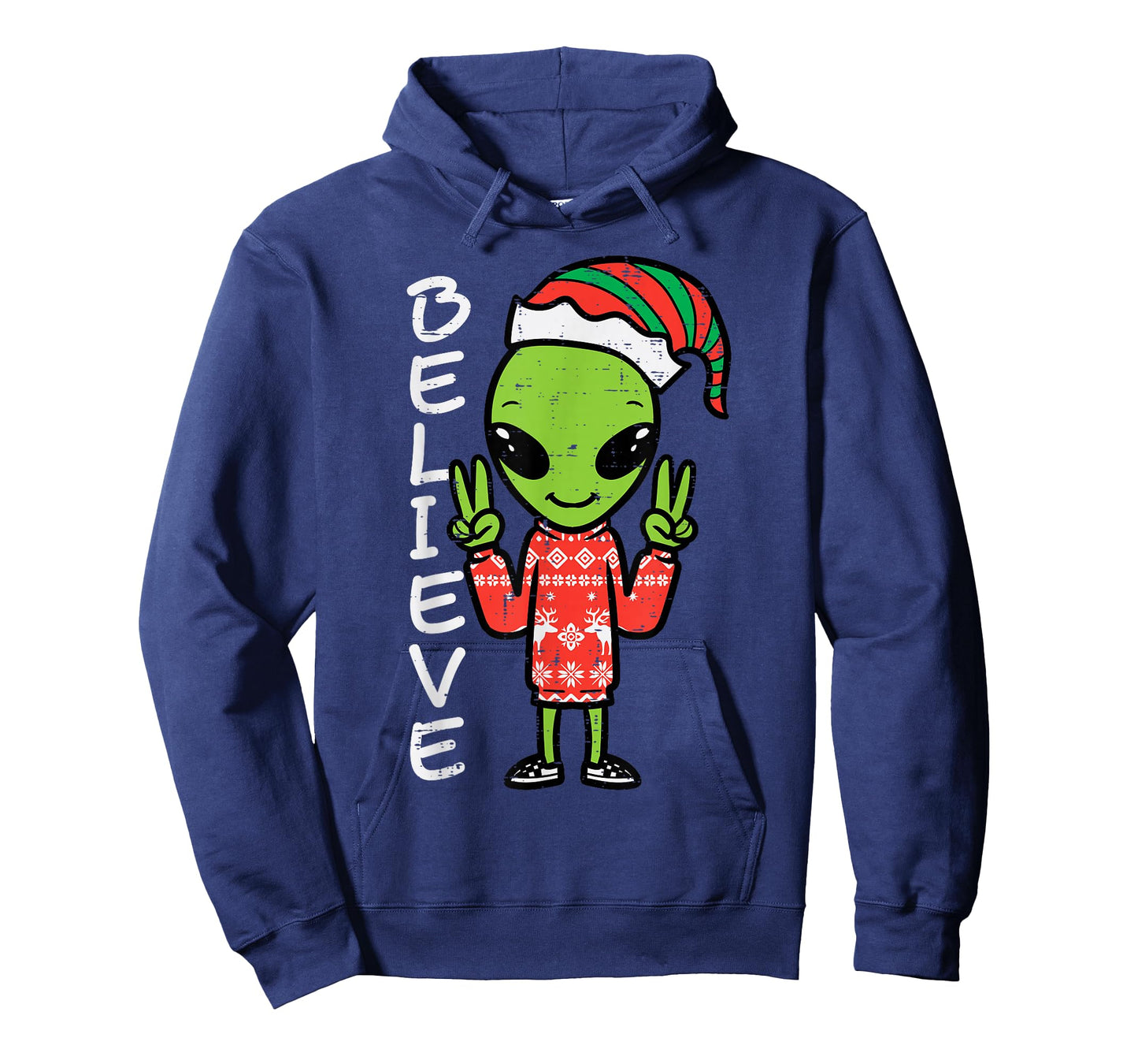 Christmas Alien Elf Believe Funny Xmas Space Men Women Kids T-Shirt
