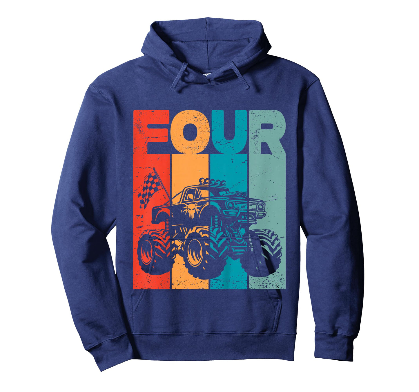 Kids 4th Birthday Monster Truck Four Retro 4 Years Old Bday Boys T-Shirt