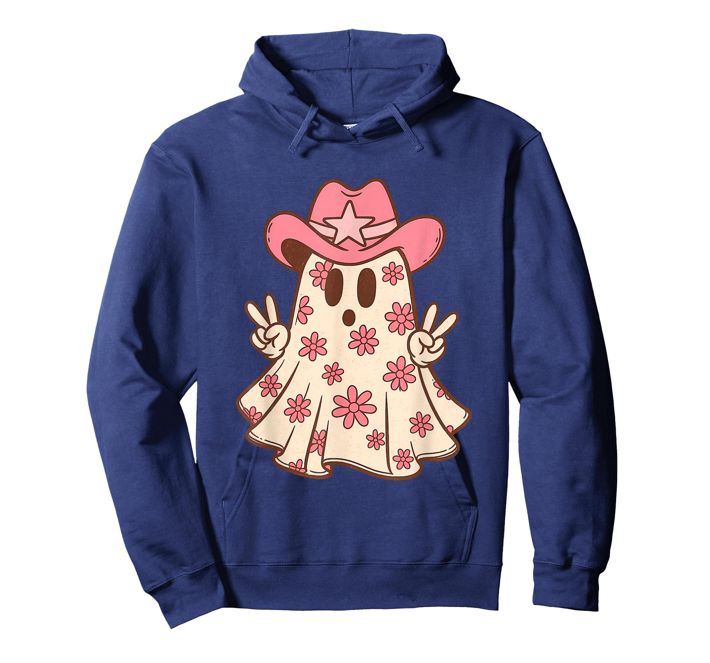 Pink Ghost in Cowboy Hat with Sunflowers Western Halloween T-Shirt