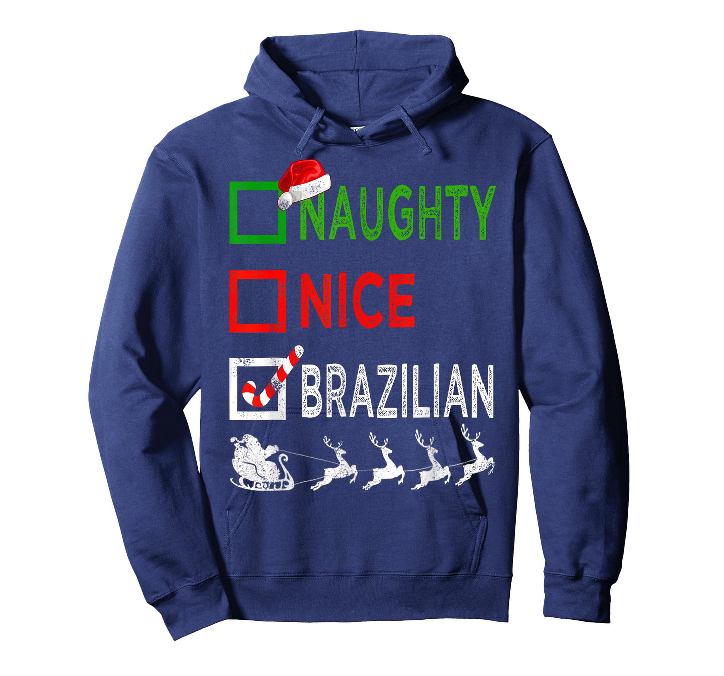 Naughty Nice Brazilian Christmas Pajamas Funny Santa Hat T-Shirt