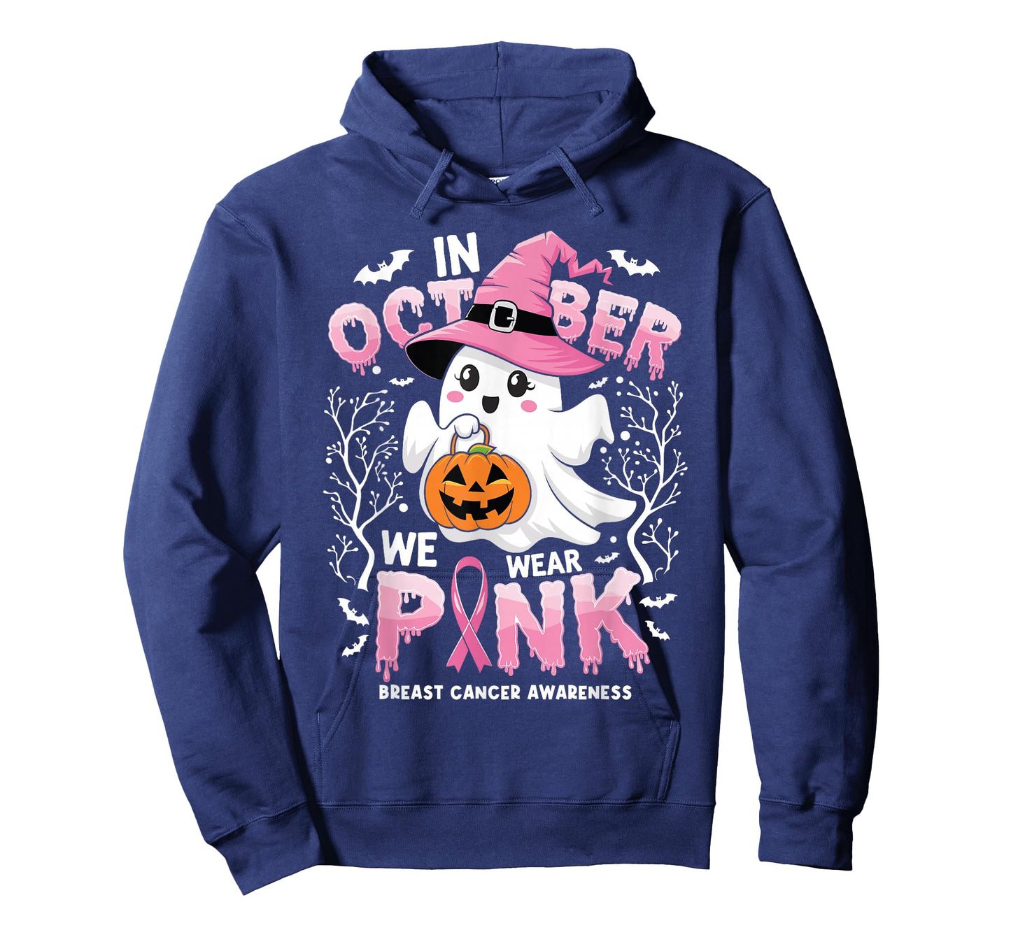 In October We Wear Pink Ghost Witch Breast Cancer Awareness T-Shirt