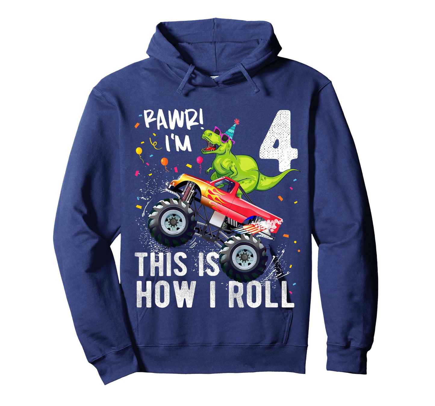 Kids T Rex Dinosaur Monster Truck 4th Birthday Boys and Girls T-Shirt