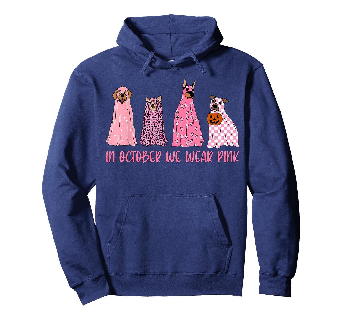in October We Wear Pink Ghost Dogs Breast Cancer Awareness T-Shirt