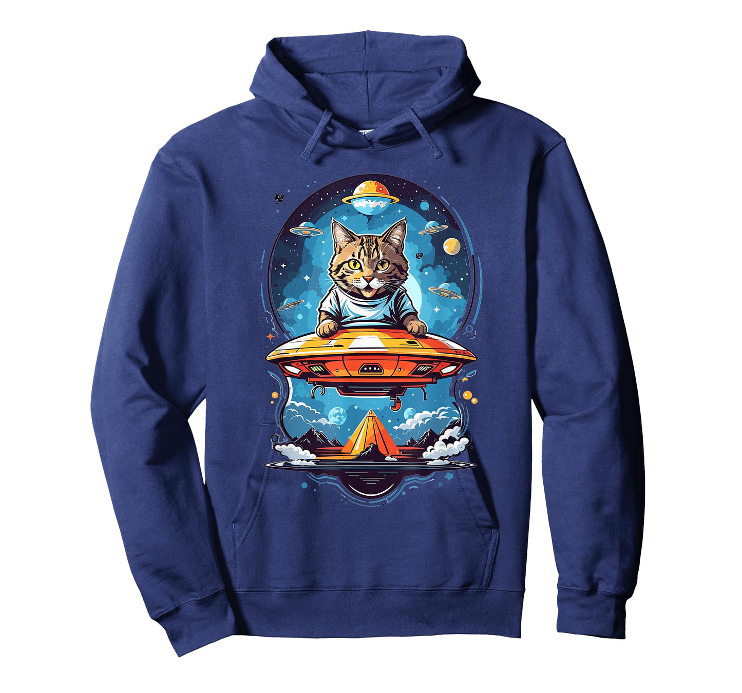 Aliens and UFO Cats Cute Cat Abducted By UFO Graphic T-Shirt - Black - Unisex-Adults/Kids - Short Sleeve - Small - Classic Fit - Cotton 50% Polyester 50%