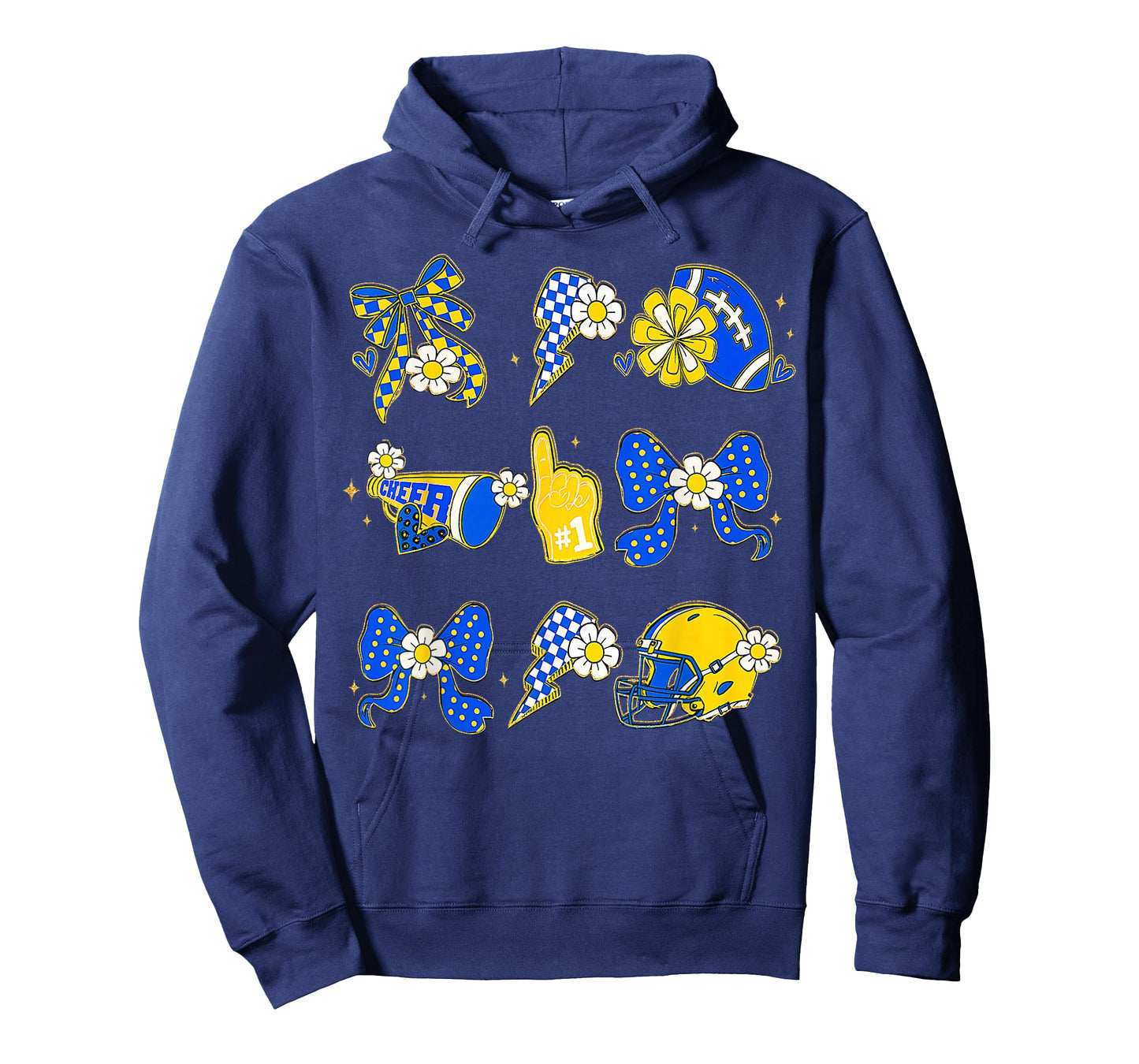Retro Blue & Gold Cheer Football Game Day Coquette Bow T-Shirt