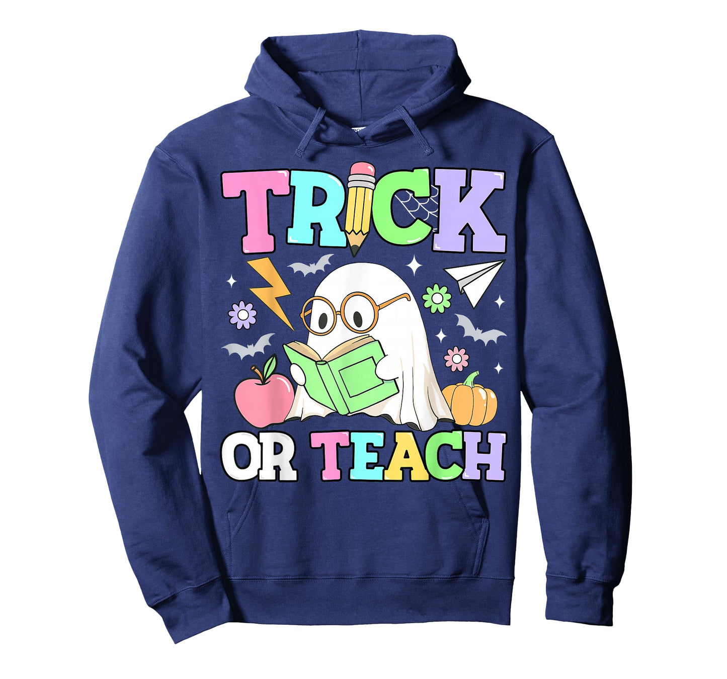 Trick or Teach Retro Halloween Teacher Reading Ghost Womens T-Shirt