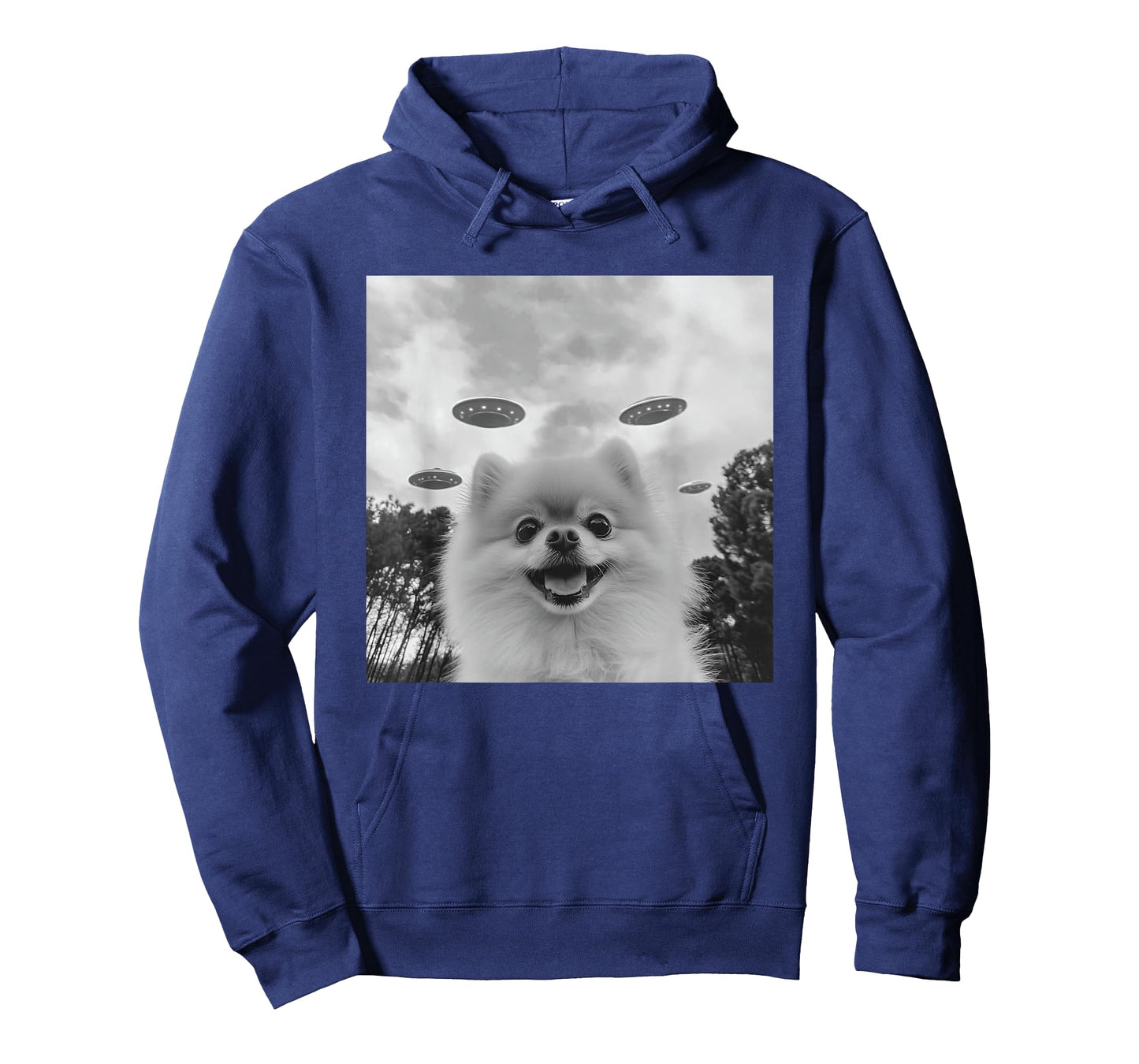 Cute Pomeranian Dog Selfie With UFO UAP Invasion Alien T-Shirt