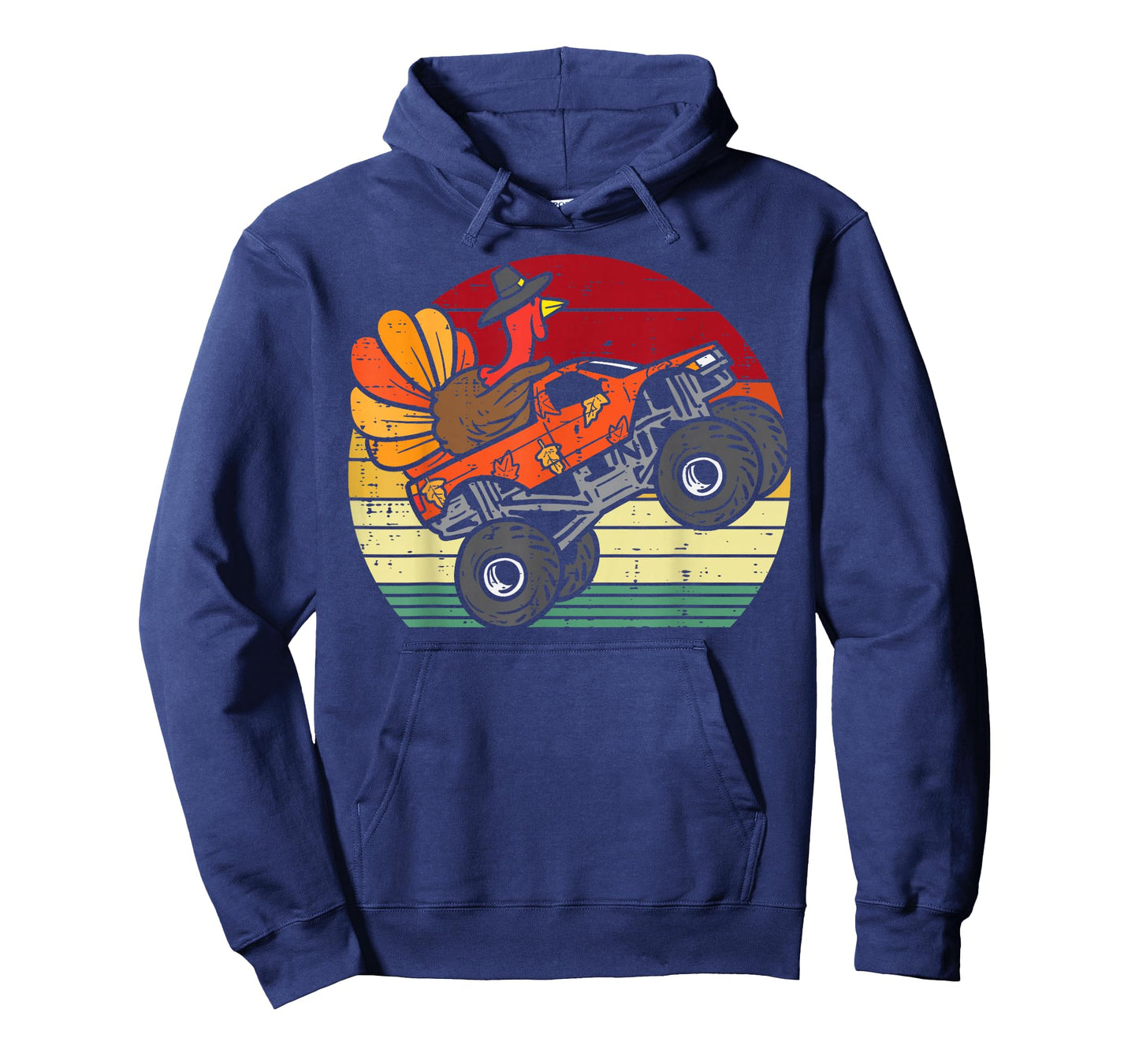 Monster Truck Turkey Sunset Retro Thanksgiving Boys Kids T-Shirt