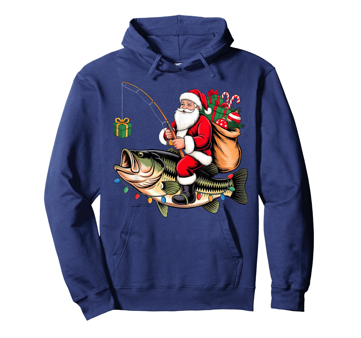 Santa Riding Bass Fish Christmas Fishing Funny Xmas Pajamas T-Shirt
