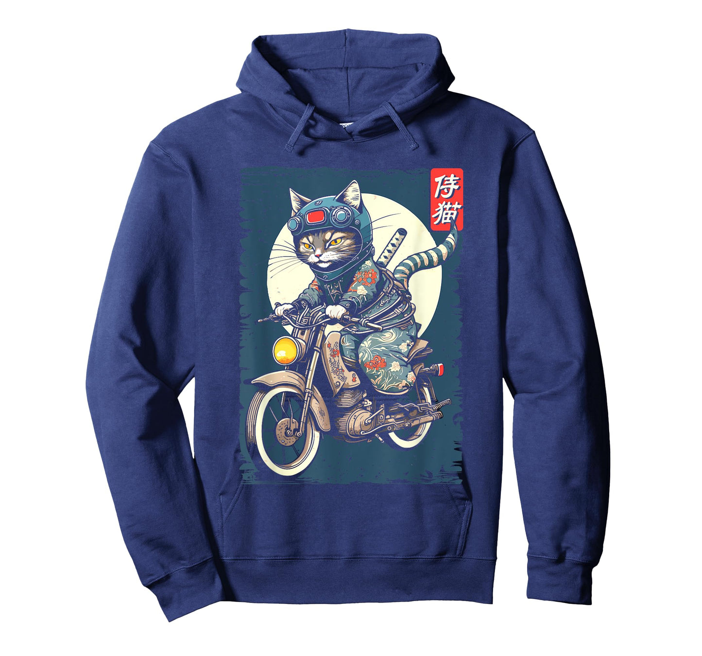 Japanese Samurai Cat on Motorcycle Kawaii Ninja Cat T-Shirt for Men Women Kids