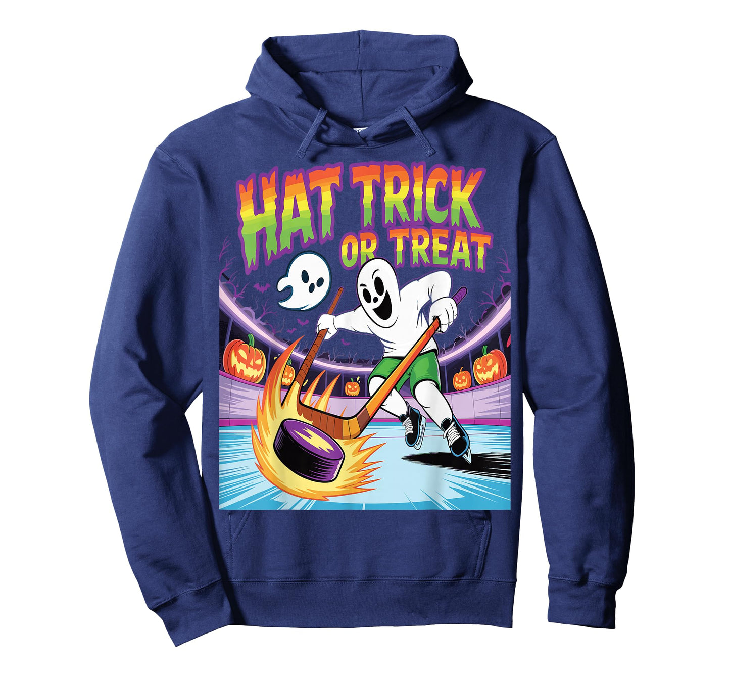 Hat Trick Or Treat Funny Ice Hockey Ghost Halloween T-Shirt