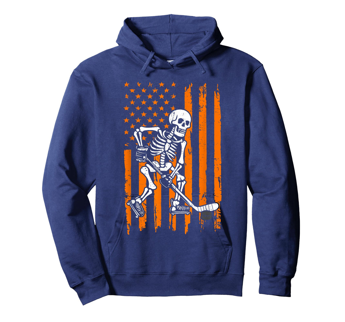 Retro Skeleton Playing Hockey USA Flag Halloween Boys Kids T-Shirt