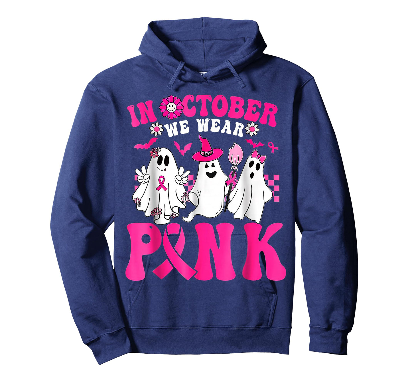 Wear Pink Breast Cancer Warrior Ghost Halloween Groovy T-Shirt