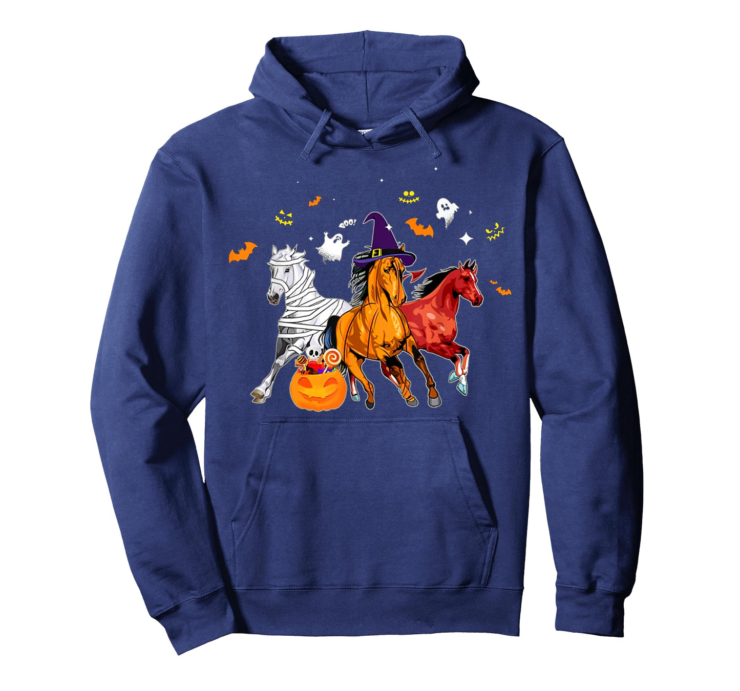 Cute Horse In Halloween Costume Horse Zombie Witch Pumpkin T-Shirt
