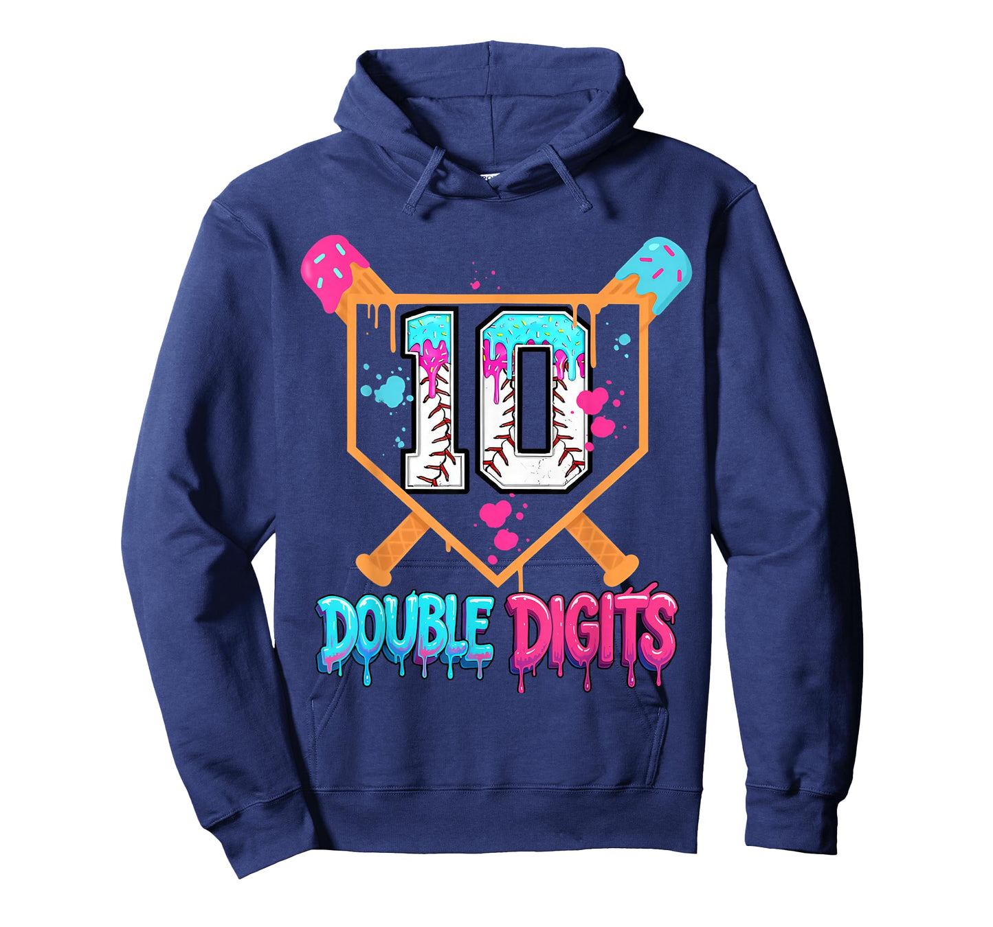 Baseball Drip 10th Birthday Boy Double Digits Ice Cream Drip T-Shirt